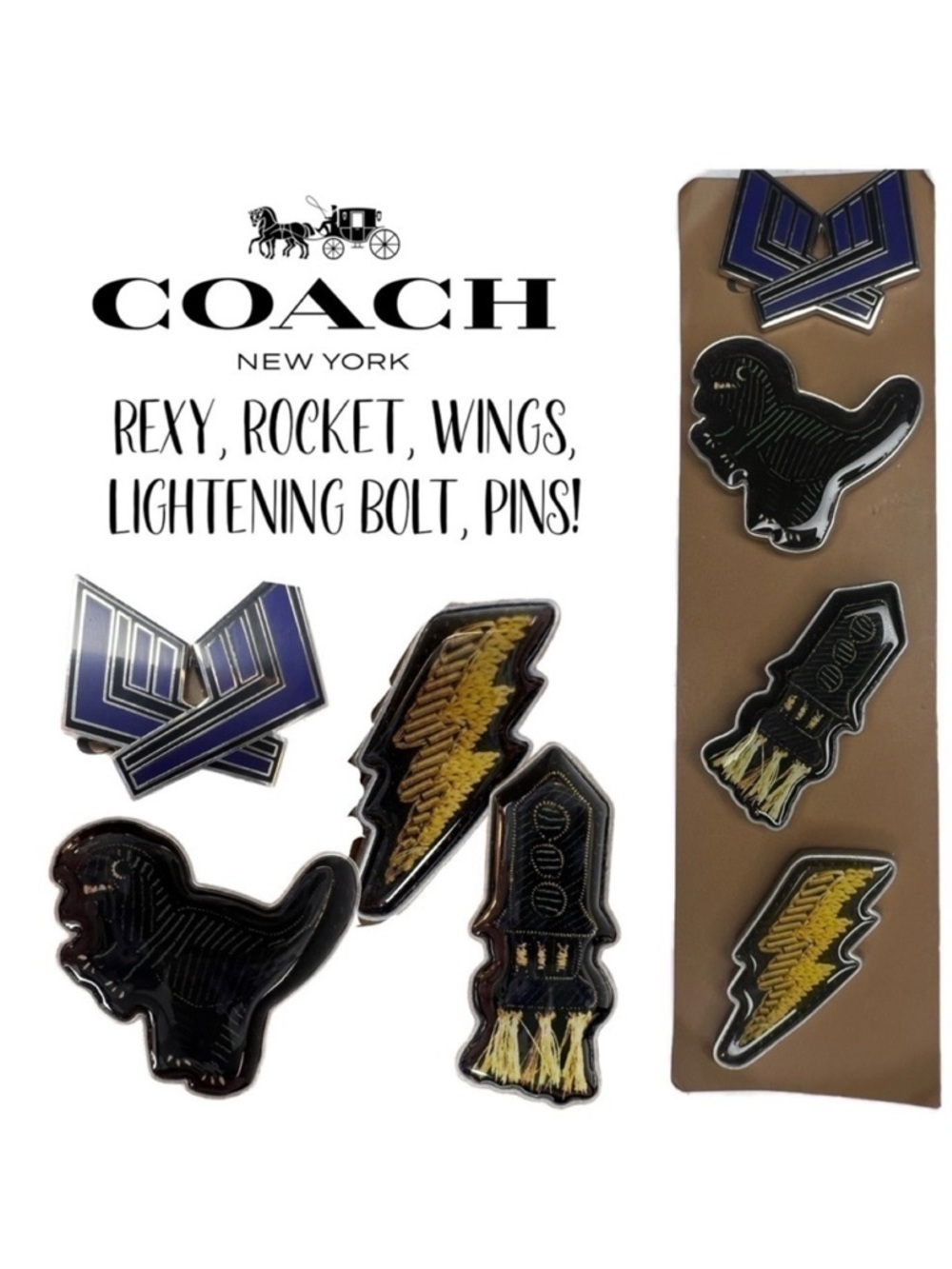 Coach Collectible Rexy, Rocket, Wings, and Lightening Bolt Pins